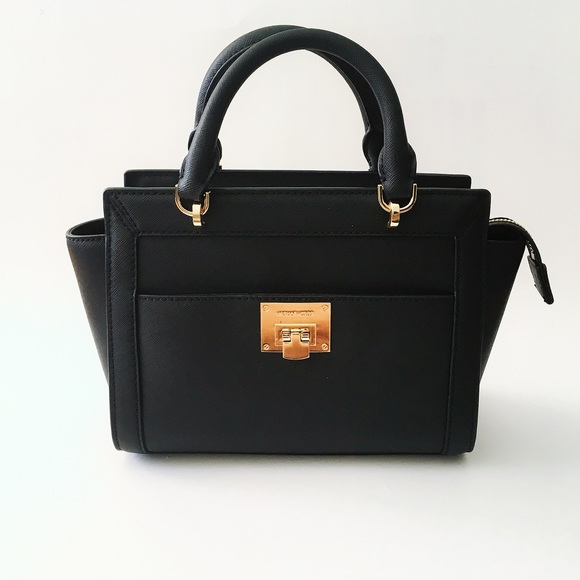 Michael Kors Small Black Leather Tina Satchel - Picture 2 of 5